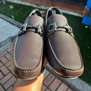 Salvatore Ferragamo Textured Brown Loafers